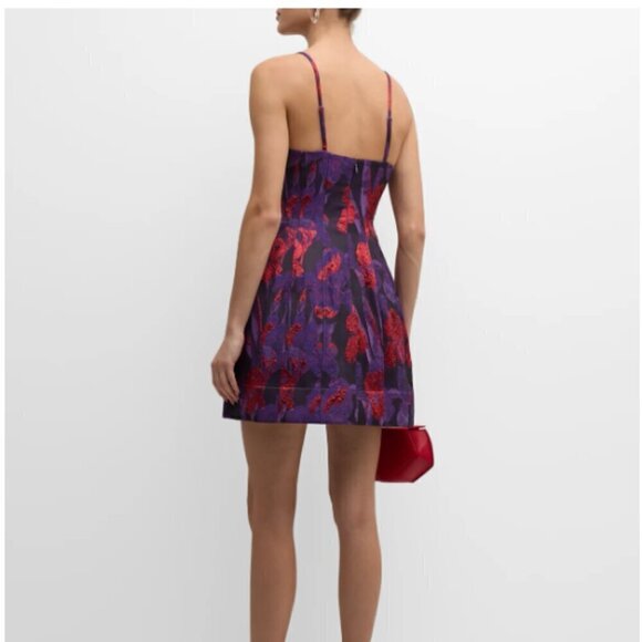 Liv Foster Designer Floral Jacquard Fit & Flare Corset Mini Dress Purple SIZE 10 - Picture 2 of 15